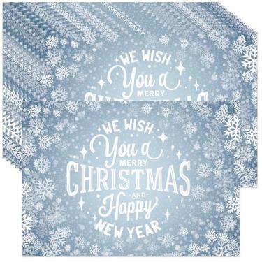 Imagem de Lucleag 50 peças de tapetes de papel de Natal, descartáveis de flocos de neve de Natal, tapete de mesa decorativo, para decoração de mesa de jantar, cozinha de inverno, suprimentos de festa, 35 x 25