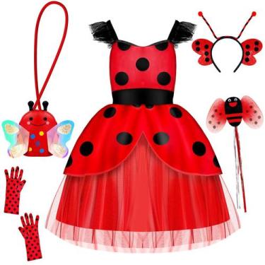Imagem de Vestido Costume INNOCHEER Ladybug para meninas de 2 a 10 anos e 2 aces