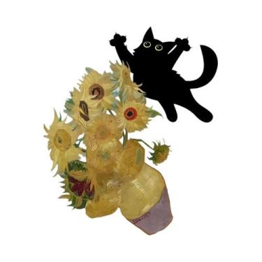 Imagem de Arte De Parede Em Lona Gato Noite Estrelada Abstrata Floral Colorida P