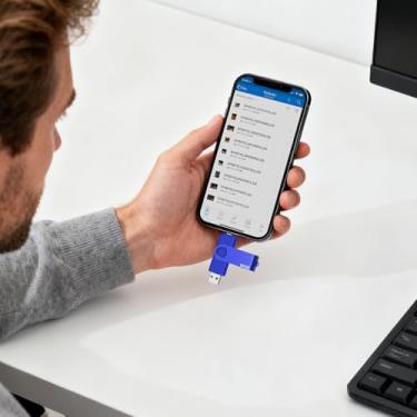 Imagem de Pen drive USB de 64 GB, micro-USB/A, 2 em 1, OTG giratório, pen drive, armazenamento de data, pendrive, polegar para telefone/tablets/PC Android (azul)
