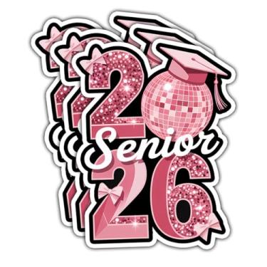 Imagem de 3 peças de adesivos de formatura com glitter rosa sênior 2026, decalque de vinil Class of 2026 para estudantes, meninas, meninos, álbuns, laptops, garrafas de água (7,6 cm)