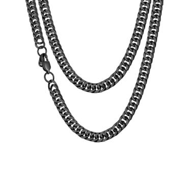 Imagem de Colar ChainsHouse 5 mm-13,5 mm Miami Link Aço inoxidável/Correntes cubanas banhadas a ouro 18 K para homens e mulheres, 45,7 a 76,2 cm, caixa de presente Preto