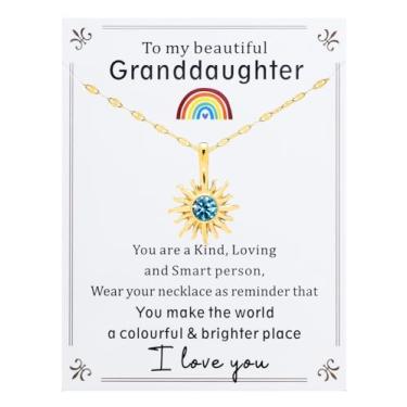 Imagem de JINGMARUO Colar de sol banhado a ouro com pedra do mês de nascimento para neta no aniversário, você faz do mundo um cartão de lugar colorido e brilhante, Standard, Cristal, Sem Pedra Preciosa