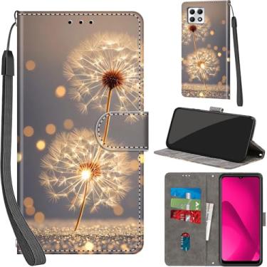 Imagem de Salanheo Capa carteira para T-Mobile Revvl 7 5G, com [3 compartimentos para cartões], fecho magnético com suporte, couro PU, capa flip protetora à prova de choque 16,7 cm, dente-de-leão dourado