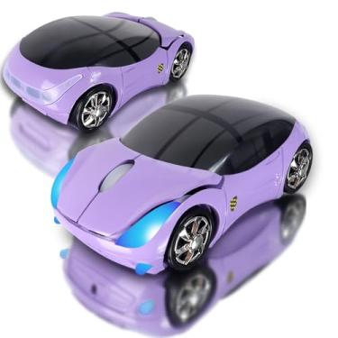 Imagem de elec Space Mouse sem fio, 2,4 GHz, mouse sem fio para carro, 3D, esportivo, ergonômico, sem fio, com receptor USB para PC, laptop, mulheres, mãos pequenas (roxo)