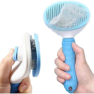 Imagem de Escova Removedora Tira Pelos Pet Cães e Gatos Rasqueadeira Tira Pelos Mortos Animais (Azul)