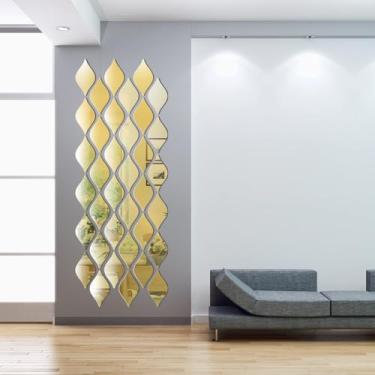Imagem de FANPUSEN 20 peças de adesivos de parede de acrílico em forma de gota, azulejos de espelho decorativos autoadesivos dourados e prateados de 1 mm de espessura para casa, sala de estar, quarto (5,9 pol