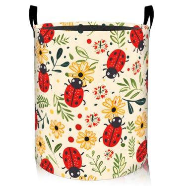 Imagem de ainori Cesto de lavanderia fofo de joaninha, pano Oxford, desenho animado, roupas sujas caprichosas, cesto dobrável para decoração de quarto, presente com estampa de insetos, organizador de brinquedos