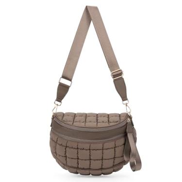 Imagem de Duyijiff Puffer Bolsa tiracolo acolchoada Cherecked Cross Body Bumbags para mulheres, pochete grande para uso diário, Café, 12.2x5.51x8.66 inches, Bolsa tiracolo