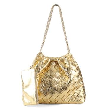 Imagem de RHEBER Sacola de tecido para mulheres, grande, de verão, praia, Hobo, bolsa de ombro feita à mão com alça superior com bolsa, Dourado, Large