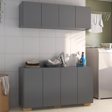 Imagem de Conjunto Lavanderia Multiuso Armário Aéreo E Balcão Mp5054 Grafite natural