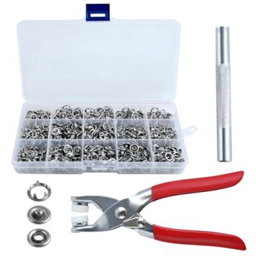 Imagem de Kit de alicates de ilhós, 200 conjuntos de encaixes de tecido, kit de fixadores de roupas, botões de pressão de metal de 10 mm, com alicate de fixação, ferramenta de prensa e caixa de armazenamento