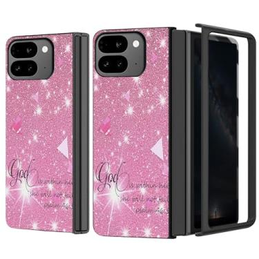 Imagem de WZCJDHMJ Capa para Google Pixel 9 Pro Fold, fina, fina, rígida, policarbonato antiarranhões, textura protetora, à prova de choque, capa para celular para Pixel 9 Pro, dobrável, purpurina rosa