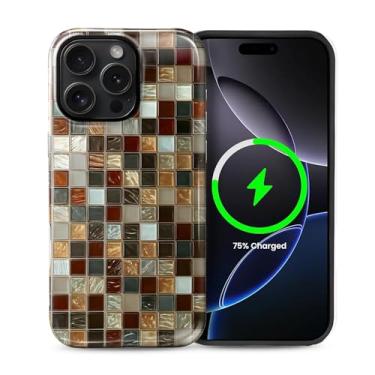 Imagem de Kapadiy Capa magnética para iPhone 15 Pro, compatível com azulejo de mosaico MagSafe elegante design colorido híbrido de proteção dupla de silicone + capa de corpo inteiro à prova de choque de