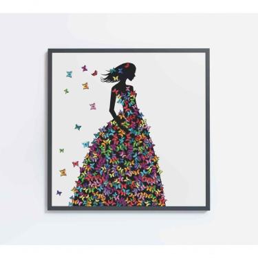 Imagem de Quadro Desenho Mulher Com Borboletas Medidas 80x80 Cm Impressão Adesivo Fotográfico