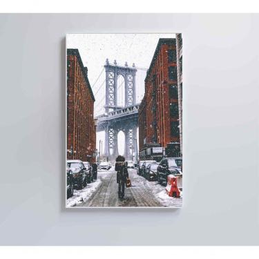 Imagem de Quadro Ponte Do Brooklyn Neve 60x90 Cm Vidro Impresso