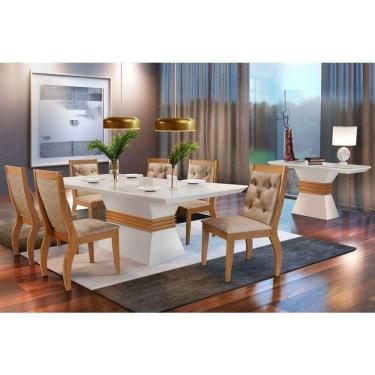 Imagem de Mesa De Sala Jantar ágata + Tampo Madeirado Reto 180x90cm Off White/imbuia - Rufato