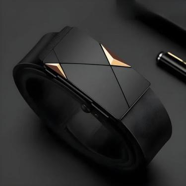 Imagem de Cinto Masculino De Couro Genuíno OYIFAN Com Fivela Automática Ajustáve