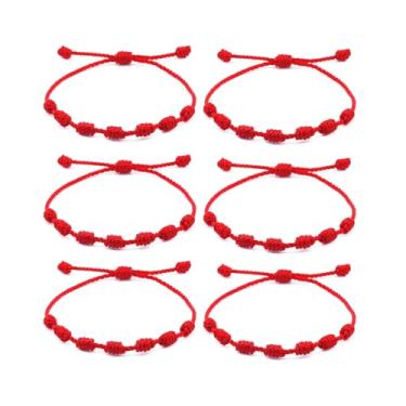 Imagem de 6 pulseiras feitas à mão com nós vermelhos e pretos para proteção e boa sorte, pulseiras de corda de amizade cabalá ajustáveis para mulheres e homens, Medium, Nylon, Sem Pedra Preciosa