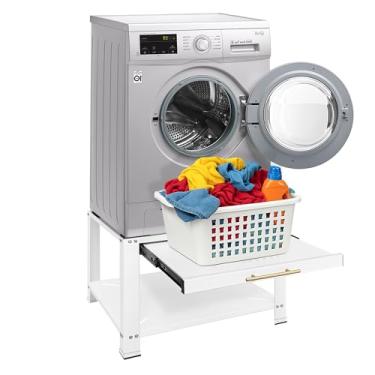 Imagem de Royxen Pedestais de lavadora e secadora com gaveta, pedestal de lavanderia de metal resistente de 73,7 cm A, suporte universal para máquina de lavar para prateleira de cesta, capacidade de 362 kg