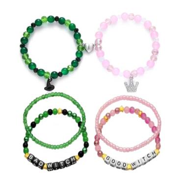 Imagem de Liiusgelad Conjunto de pulseiras da amizade, 3 peças, pulseiras com contas, verde e rosa