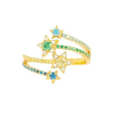 Imagem de Elegante anel de declaração de casamento feminino delicado colorido imitação de zircônia cúbica anel de dedo ajustável banda aberta noivado aniversário promessa amor chique joia para sua mãe