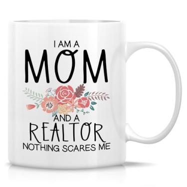 Imagem de Retreez Caneca engraçada da mãe do corretor de imóveis - Caneca I Am a Mom and a Realtor Nothing Scares Me - Caneca de café ou chá de cerâmica de 325 ml - Presente hilário para mães imobiliárias