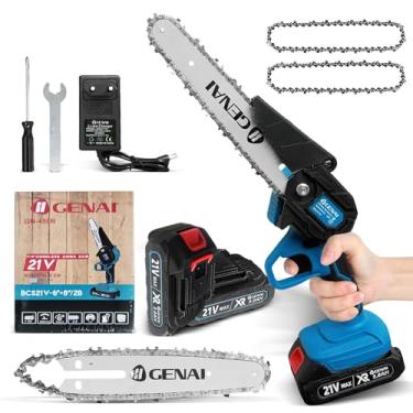 Imagem de Motoserra Portatil a Bateria Mini Motosserra 21V Brushless Motosserra Elétrica Portátil 6+8 Polegadas 2 Bateria GN-450B