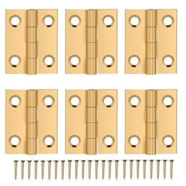 Imagem de 6 peças mini dobradiças de latão sólido armário gaveta extremidade 2,5 cm pequenas dobradiças para caixa de madeira com parafusos