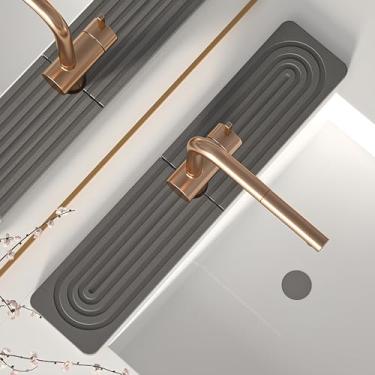 Imagem de CARMALU Tapete de torneira para pia de cozinha - Protetores de pia de secagem rápida de lama de diatomáceas de 61 cm de comprimento para pia de banheiro (cinza escuro)