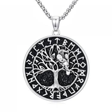 Imagem de IMZM Presentes de Natal para homens, colares vikings lobo/árvore da vida/urso/valknut colar com pingente de navio pirata joia nórdica para marido, namorado, filho, avô, irmão, pai, Base, Sem Pedra