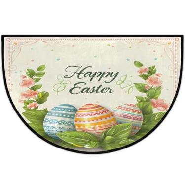 Imagem de Tapete de porta meio redondo para Páscoa, antiderrapante, absorvente, semicírculo, tapetes laváveis, meia lua, tapetes para ambientes internos, pátio, cozinha, banheiro, entrada, lareira, decoração de