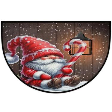Imagem de Tapete de porta meio redondo, bengala doce, Papai Noel, antiderrapante, absorvente, semicírculo, tapetes laváveis, meia lua, para ambientes internos, pátio, cozinha, banheiro, entrada, lareira