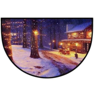 Imagem de Tapete de porta meio redondo, Natal, inverno, neve, antiderrapante, absorvente, semicírculo, tapetes laváveis, meia lua, tapetes para ambientes internos, pátio, cozinha, banheiro, entrada, lareira