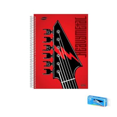 Imagem de Kit Caderno Masculino 20 Matérias Capa Dura 400 Folhas KBOM + Grampeador Alicate S-150 Cis