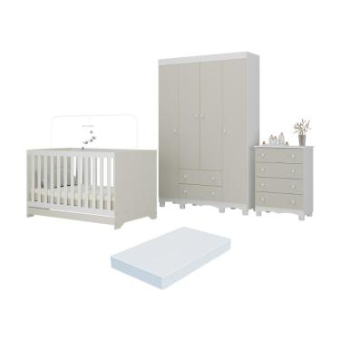 Imagem de Quarto De Bebê Completo Berço Americano 3 Em 1 Colchão Dengo Multimóveis MP4604 Branco-off White