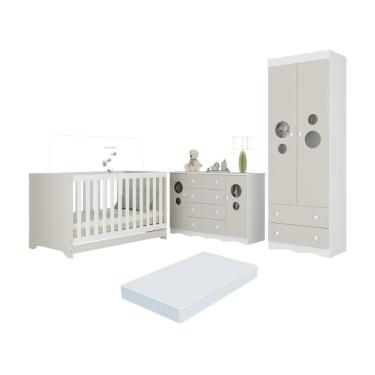 Imagem de Quarto De Bebê Completo Berço Americano 3 Em 1 Colchão Sonho Multimóveis MP4643 Branco-off White