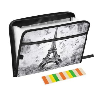 Imagem de Wassud Torre Eiffel Organizador de arquivos sanfonado com 13 bolsos, pastas expansíveis com abas e adesivos, organizador de pastas de documentos de recibo de papel tamanho carta A4 para viagens de