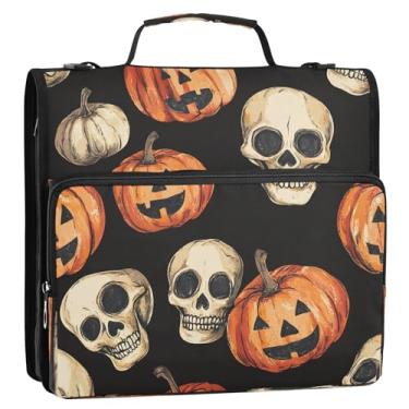 Imagem de CEBUGI Fichário de 3 anéis com zíper com alça de ombro, pasta de arquivo expansível de 3,8 cm, anéis D, para escola, escritório, caveiras e abóboras