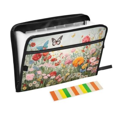 Imagem de CEBUGI Pasta expansível com 13 bolsos, organizador de arquivos sanfonado à prova d'água com etiquetas tamanho A4, organizador de documentos de papel para escola, material de escritório, flor de
