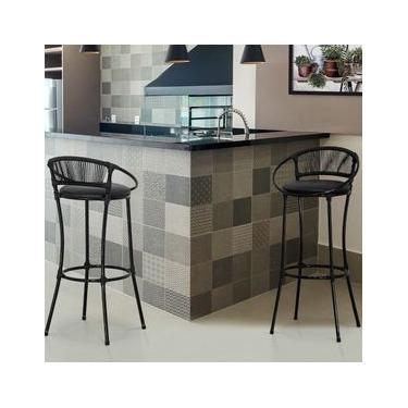 Imagem de Banqueta Alta Famais Havai Com Assento Estofado - Preta