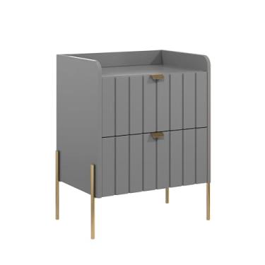Imagem de mesa de cabeceira lateral para cama casal quarto com gaveta moriah 45cm cinza com pé dourado