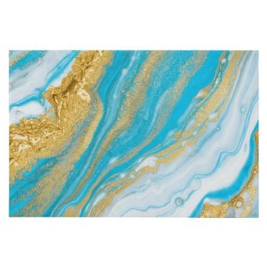 Imagem de CEBUGI Tapete de área 60 x 90 cm, macio, lavável, antiderrapante, com revestimento de borracha, textura de mármore azul, tapetes para sala de estar, quarto, decoração de casa