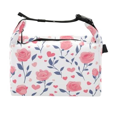 Imagem de STAYTOP Lancheira de rosas e corações com fivela de alça, lancheira isolada para meninos e meninas, lancheira térmica para trabalho escolar