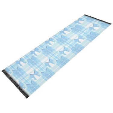Imagem de Burbuja Blue Bows Tapete de corrida xadrez 6 cm x 15 cm antiderrapante de linho lavável para cozinha, entrada, corredor, tapete de chão, não cai e aceita animais de estimação