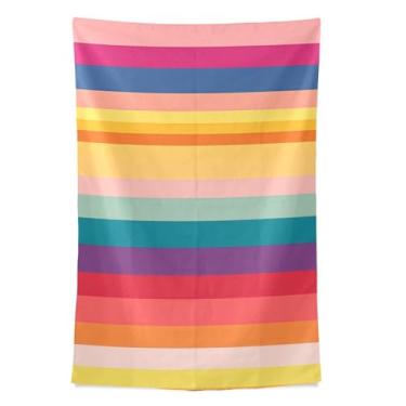 Imagem de STAYTOP Tapeçaria de parede com lindas listras coloridas para decoração de casa, decoração de dormitório, sala de estar, quarto, tapete de parede (90 × 60 pol)