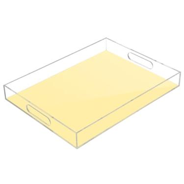 Imagem de STAYTOP Bandeja de servir de acrílico amarelo puro, 15,7 x 11,20 cm, bandejas decorativas à prova de derramamento, organizador de bancada para café da manhã, chá, comida, maquiagem