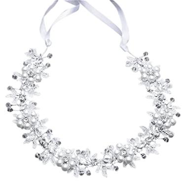 Imagem de The Crafty Coruja Flores/pérola folha de guirlanda noiva casamento/doce dezesseis/flor menina/quinceanera coroa headdress Lace Flowers & Pearls Garland