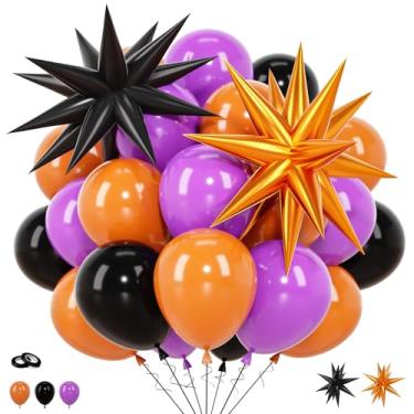 Imagem de Balões de Halloween 30,5 cm 62 peças laranja preto roxo estrela balão de látex para feliz dia das bruxas graduações festa de aniversário decoração de pano de fundo abóboras fantasma aranha suprimentos