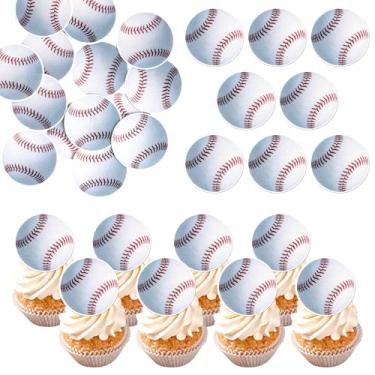 Imagem de Pacote com 60 topos de cupcake de beisebol comestíveis papel wafer bola esportiva palhetas de cupcake decoração de aniversário de beisebol para tema esportivo chá de bebê jogador festa de aniversário